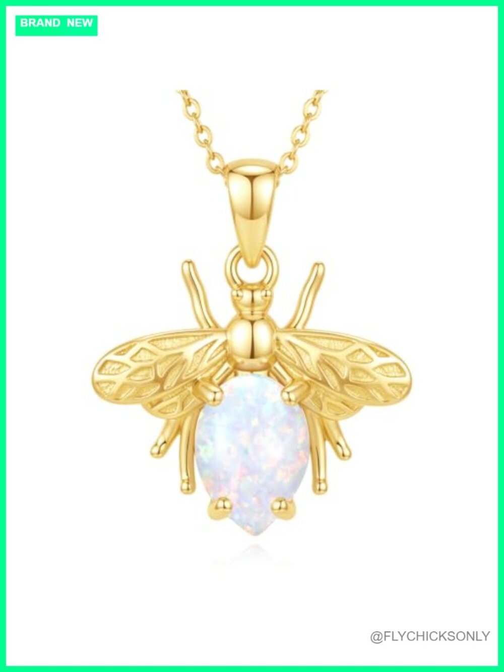 18k Gold Plated Opal Bee Necklace Pear Cut Lab Fire Opal Pendant
